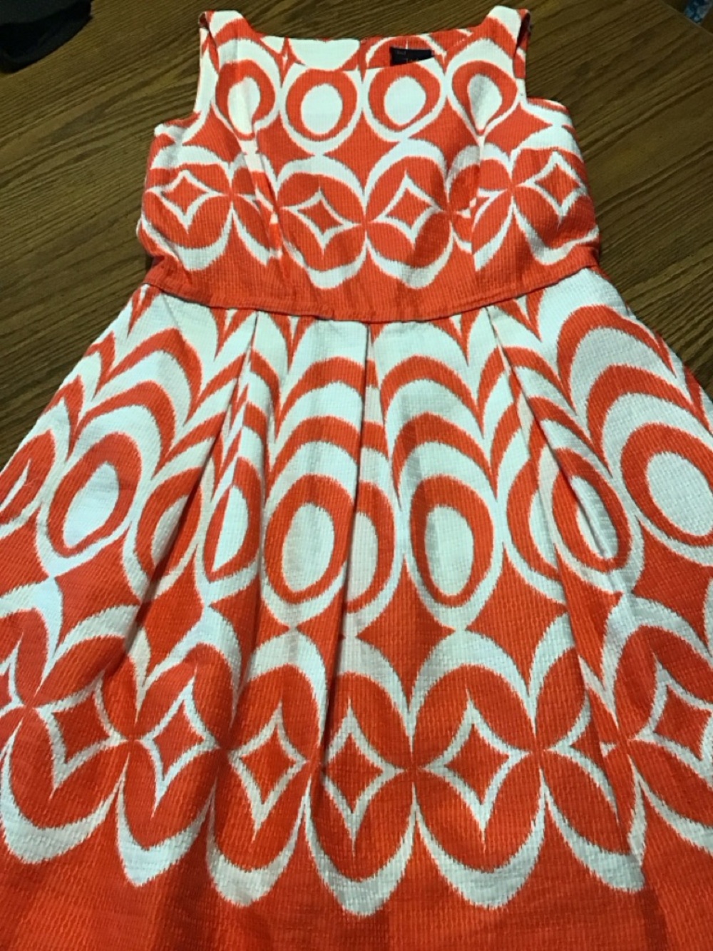 Just...Taylor Orange and White Geometric Sleeveless Fit-and-Flare Dress